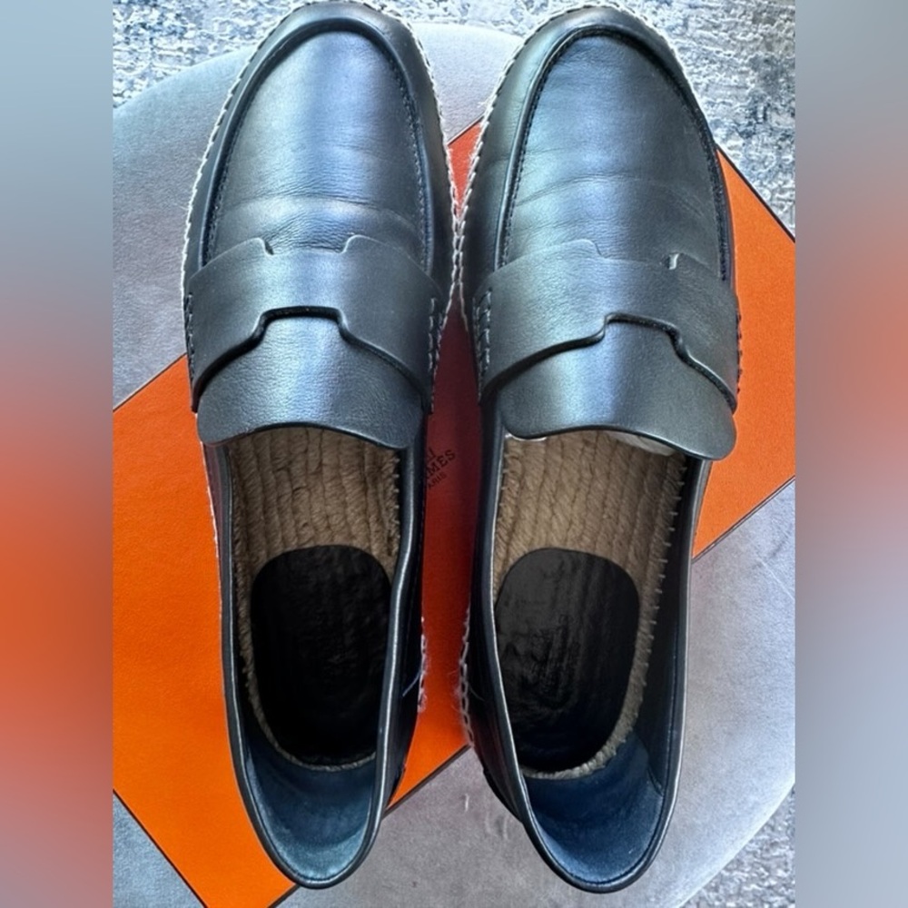 Classic Black Leather Hermes Espadrille women’s